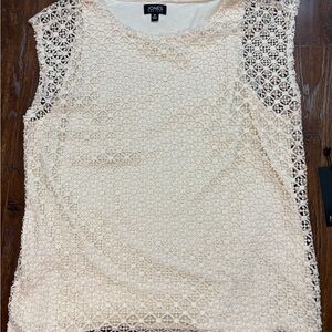 NWT Jones New York Vintage Cream Size Medium Lace Short Sleeve Blouse #2053